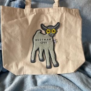 Beekman 1802 3D Canvas Tote, Pale blue lamb with yellow glasses, new w/o tags